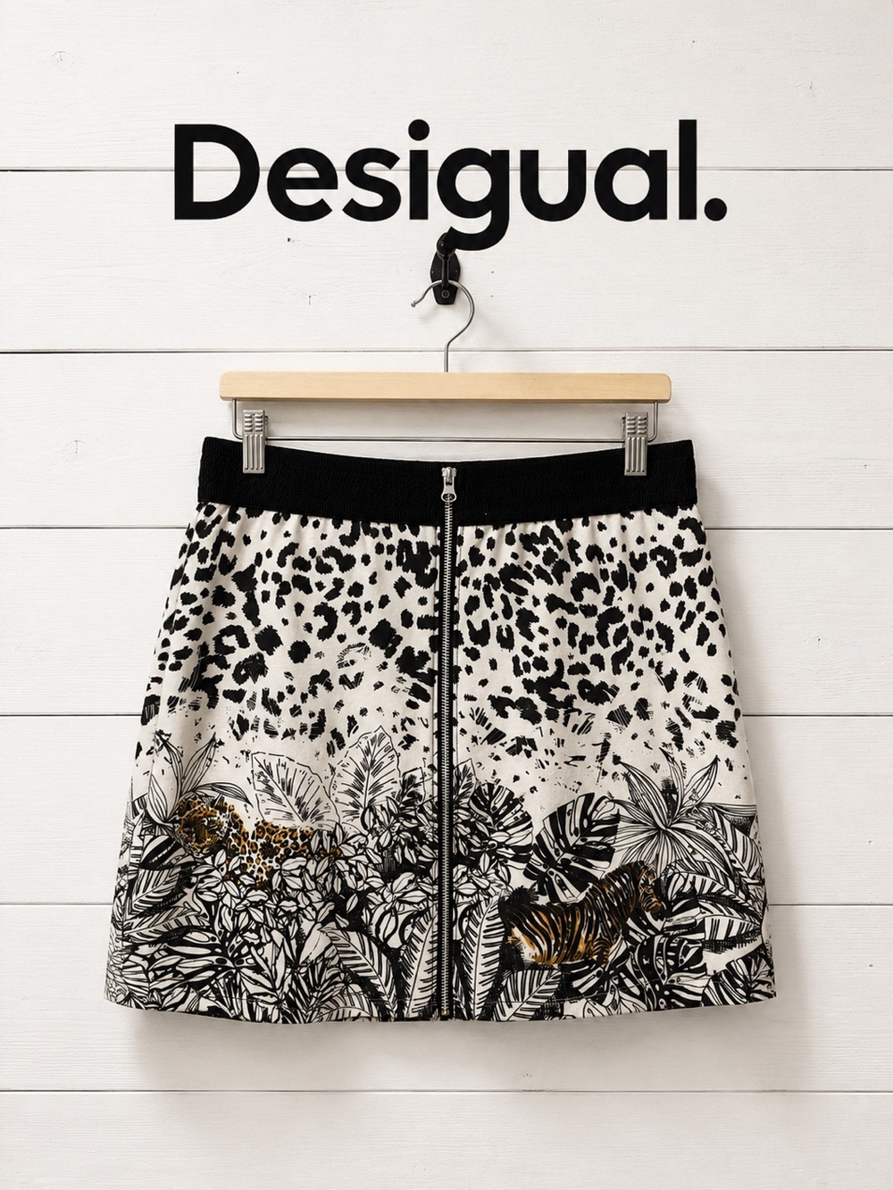 Desigual Jungle Animal Print Zip Front Skirt Size Eu XL